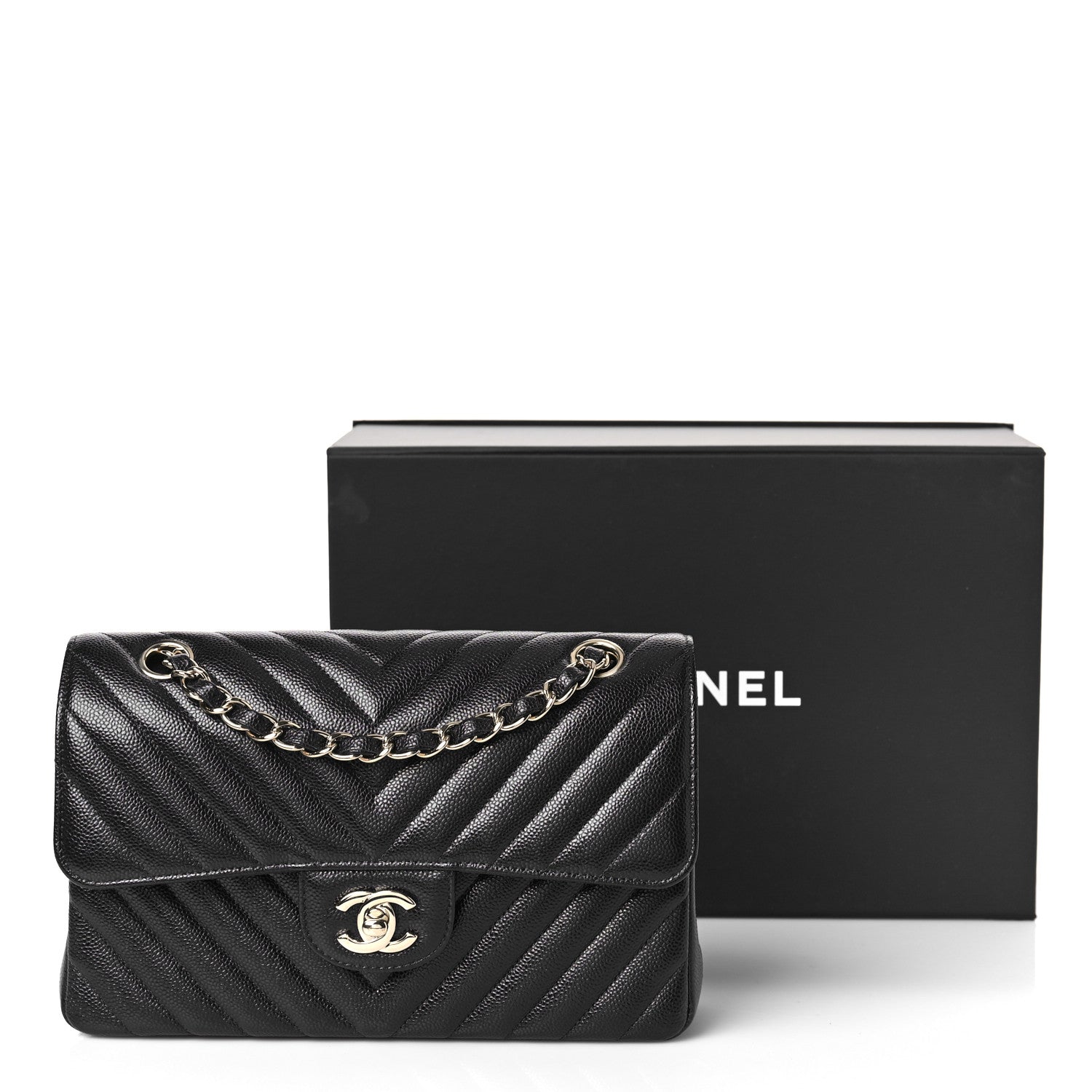 Chanel Caviar Chevron Quilted Small Double Flap Navy Blue 10 of 10