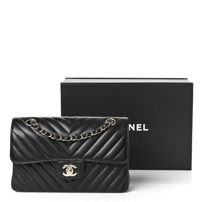 Chanel Caviar Chevron Quilted Small Double Flap Navy Blue 10 of 10