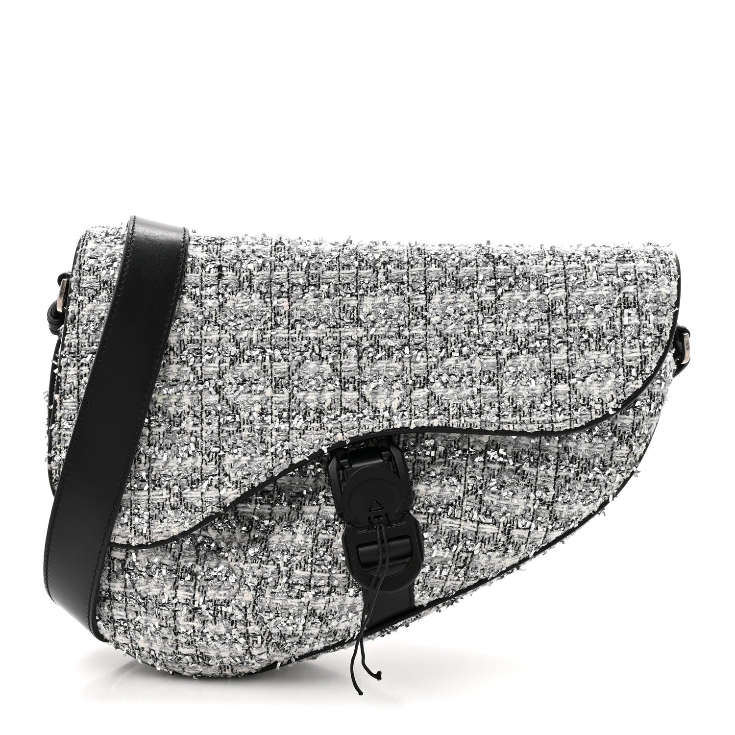 Christian Dior Tweed Saddle Crossbody Bag Black Silver 1 of 13
