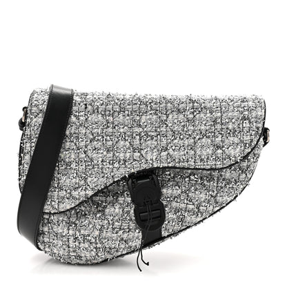 Christian Dior Tweed Saddle Crossbody Bag Black Silver 1 of 13