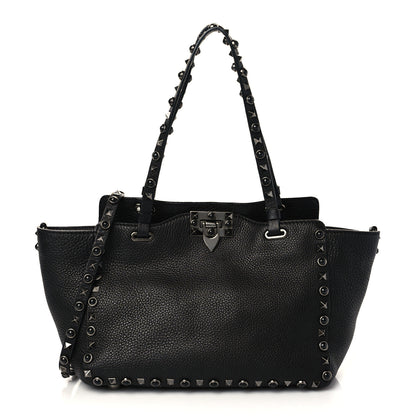 Valentino Garavani Grained Calfskin Onyx Small Rockstud Rolling Tote Black 1 of 5