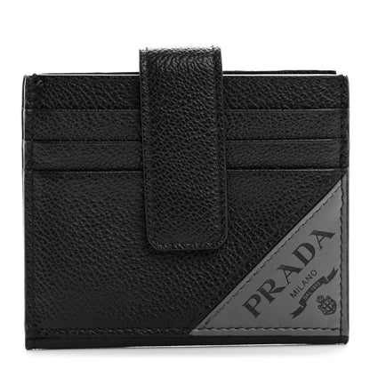 Prada Vitello Micro Grain Bi-Fold Tab Wallet Black Mercurio 1 of 11