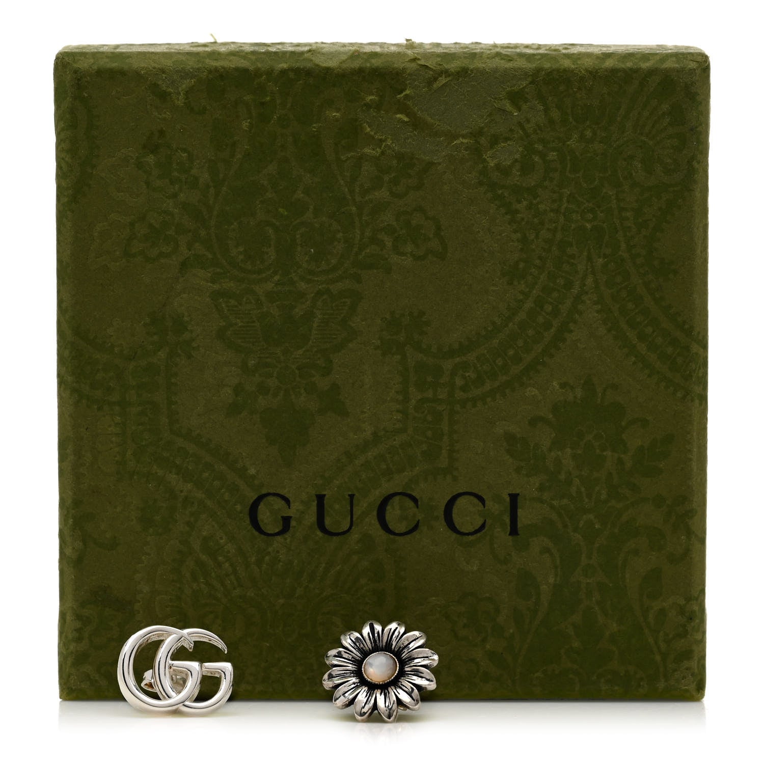Gucci Sterling Silver Pink Mother of Pearl Flower Marmont Double G Earrings 5 of 5