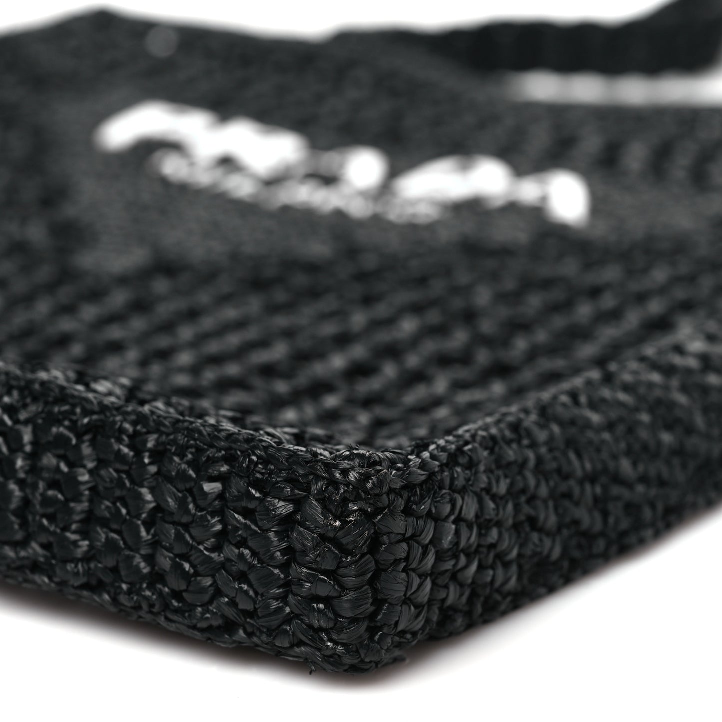 Yarn Raffia Effect Crochet Logo Embroidered Tote Bag Black