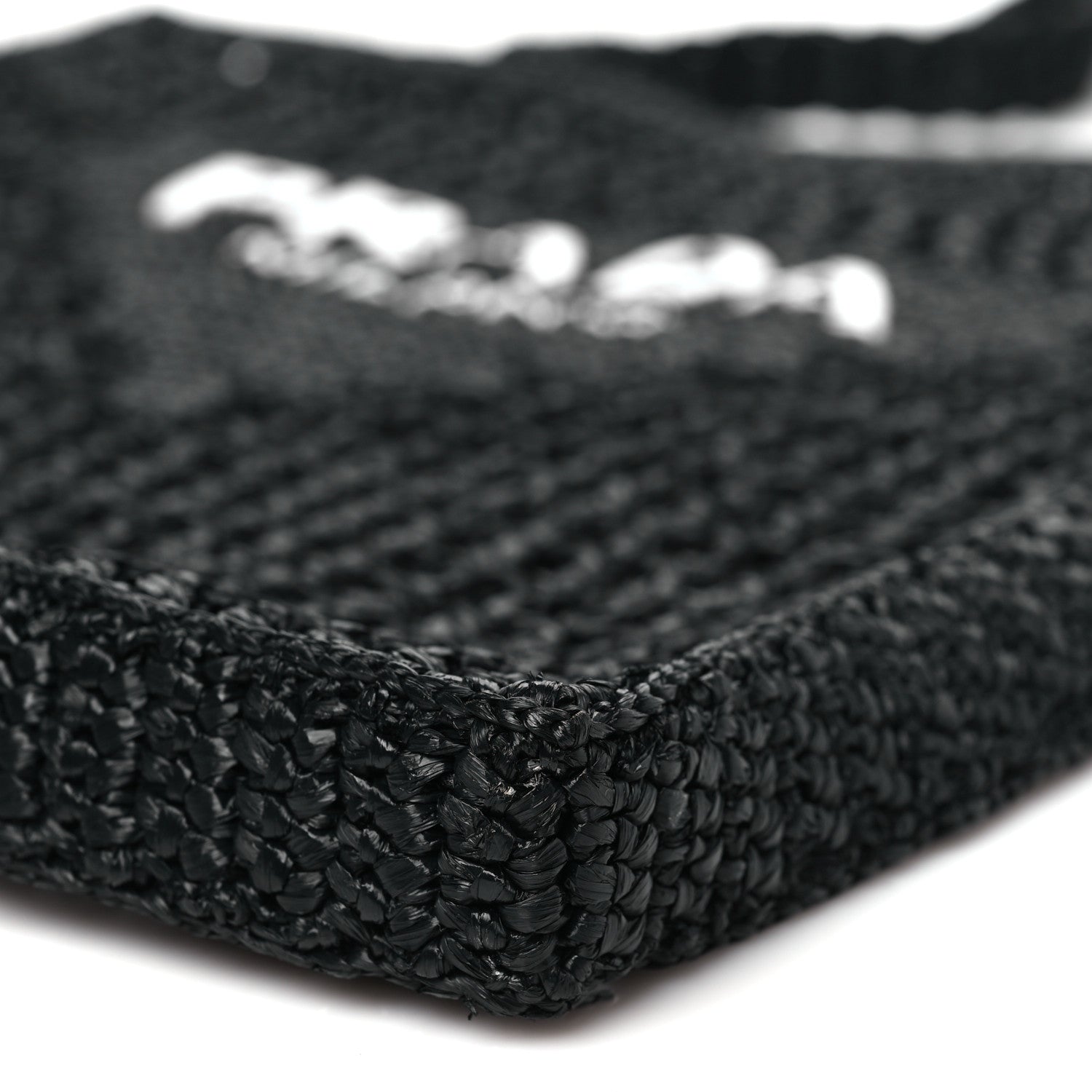 Prada Yarn Raffia Effect Crochet Logo Embroidered Tote Bag Black 9 of 9