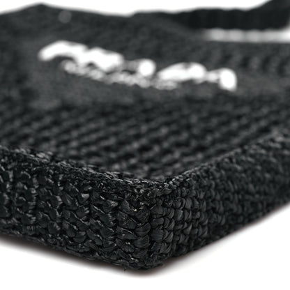 Prada Yarn Raffia Effect Crochet Logo Embroidered Tote Bag Black 9 of 9