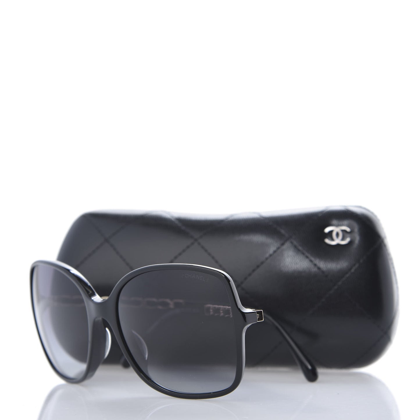 Lambskin Square Chain Sunglasses 5210-Q Black