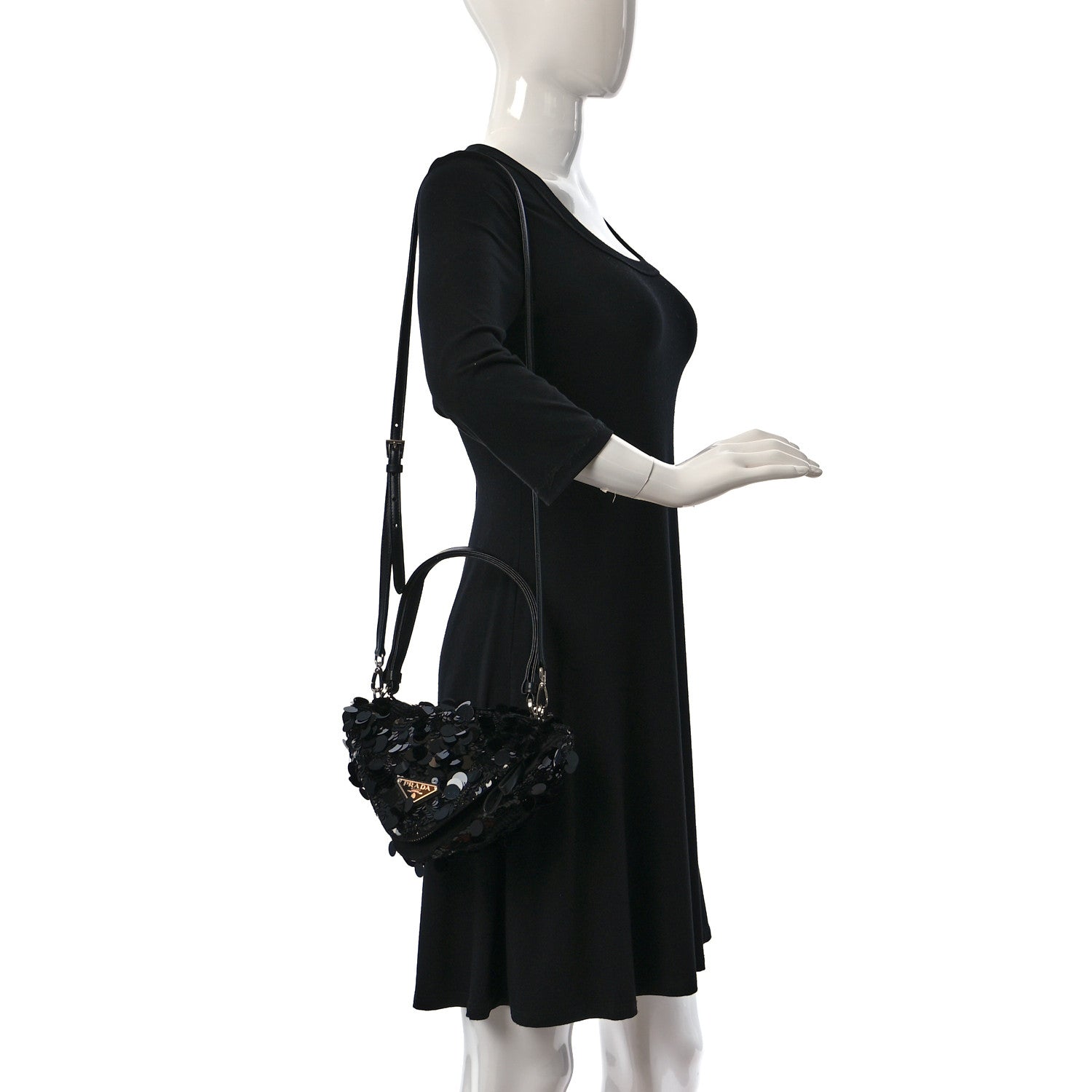 Prada Paillettes Vitello Triangle Crossbody Black 2 of 8