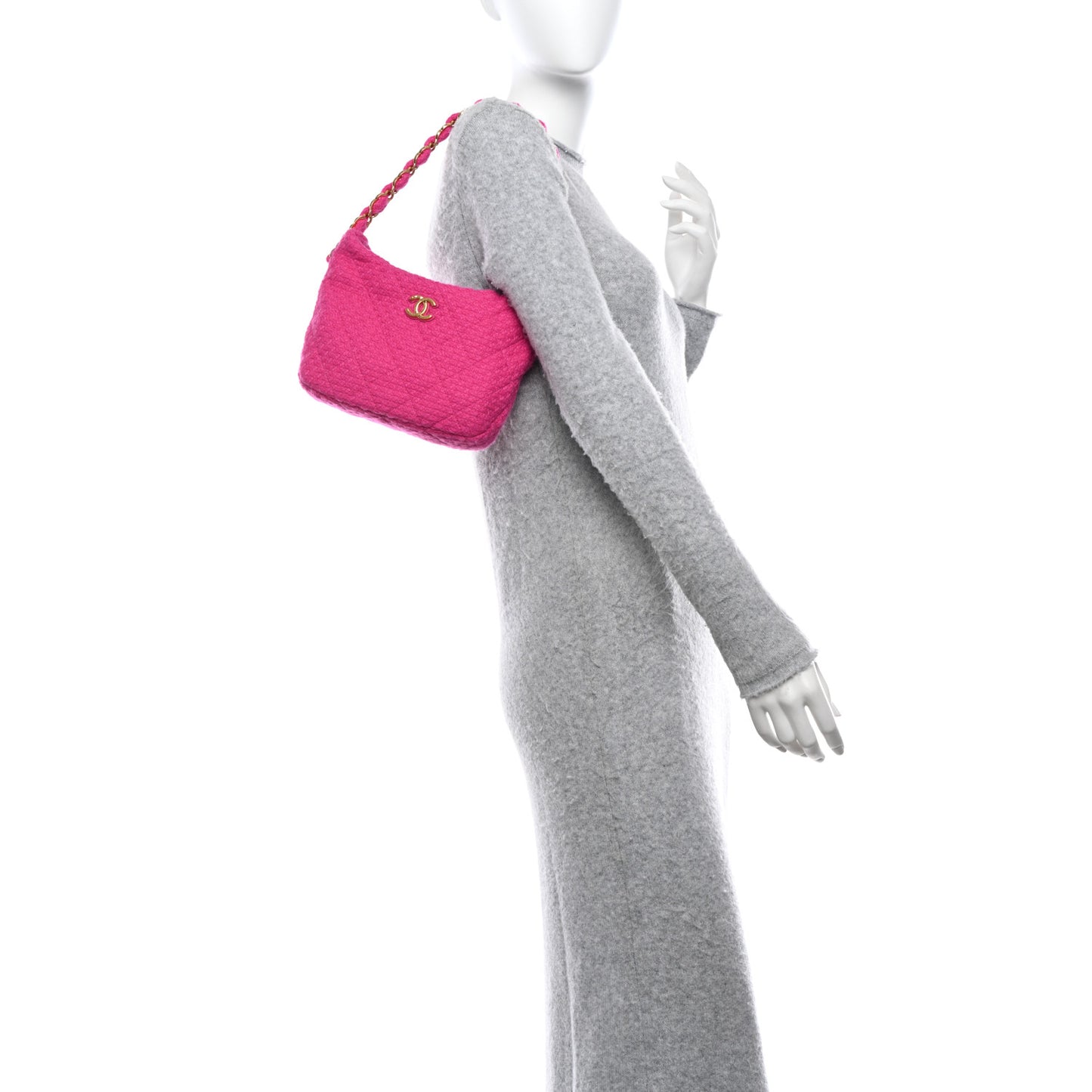 Cashmere Tweed Quilted CC Links Hobo Fuchsia