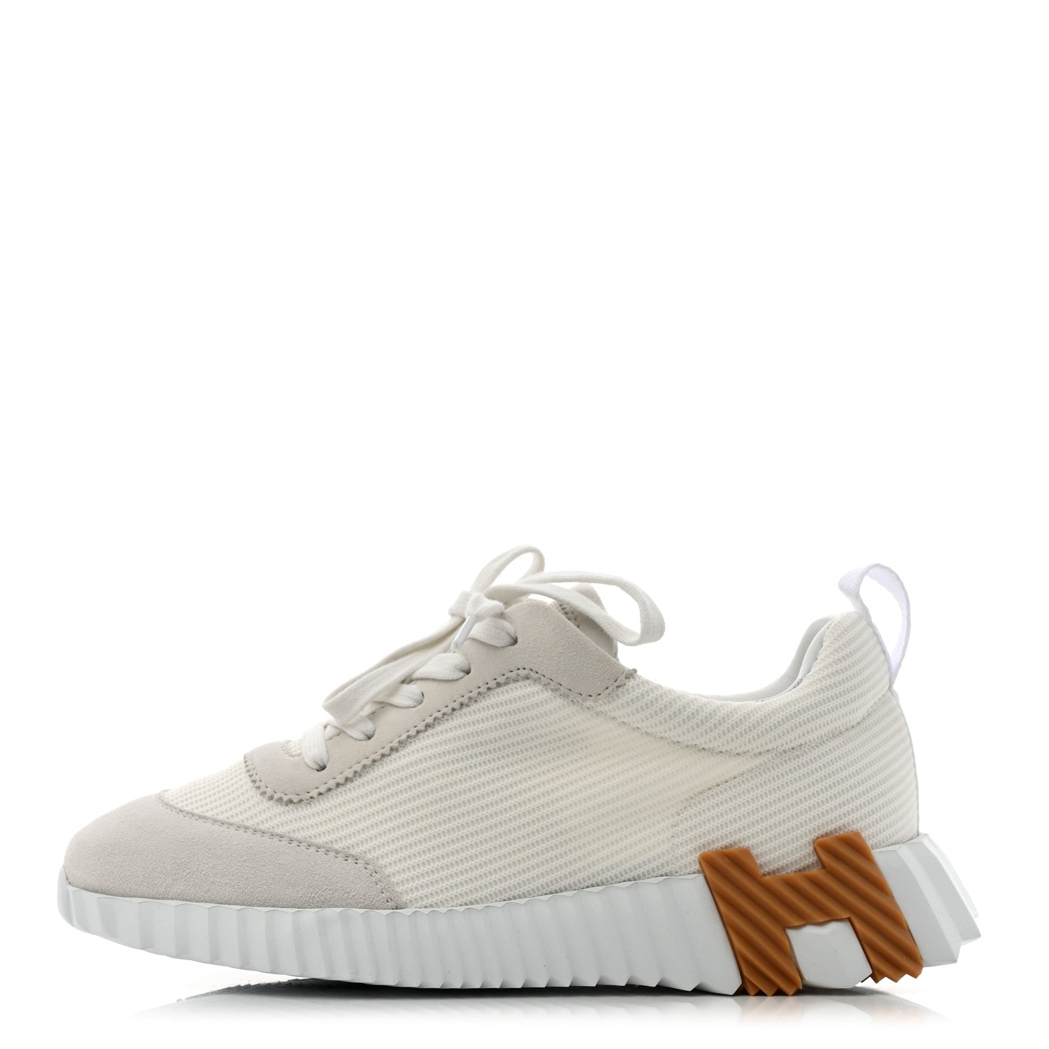 Hermes Technical Canvas Suede Goatskin Bouncing Sneakers 37.5 White 1 of 8