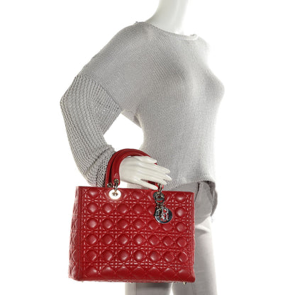 Christian Dior Lambskin Cannage Large Lady Dior Red 2 of 8