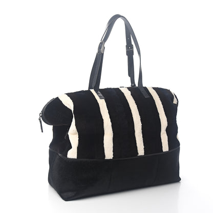 Fendi Rabbit Fur Calf Hair Pequin Weekender Bag Black White 2 of 8