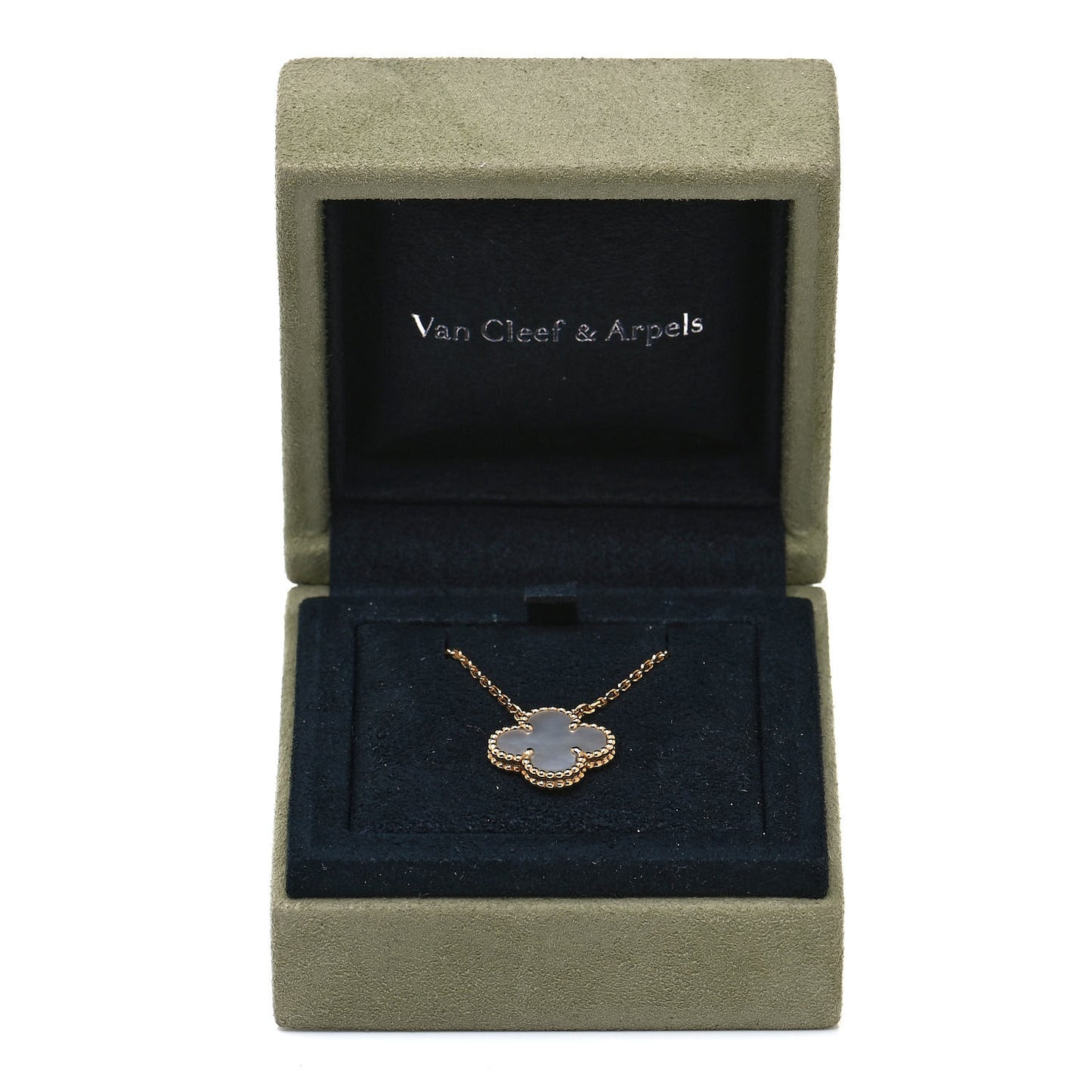 18K Yellow Gold Mother of Pearl Vintage Alhambra Pendant Necklace
