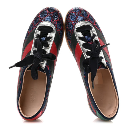 Gucci Lurex Calfskin Web GG Monogram Womens Falacer Sneakers 38 Iridescent Blue Iridescent Red Silver 2 of 9