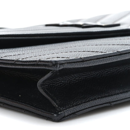 Saint Laurent Grain De Poudre Matelasse Chevron Monogram Monochrome Envelope Chain Wallet Black 7 of 9