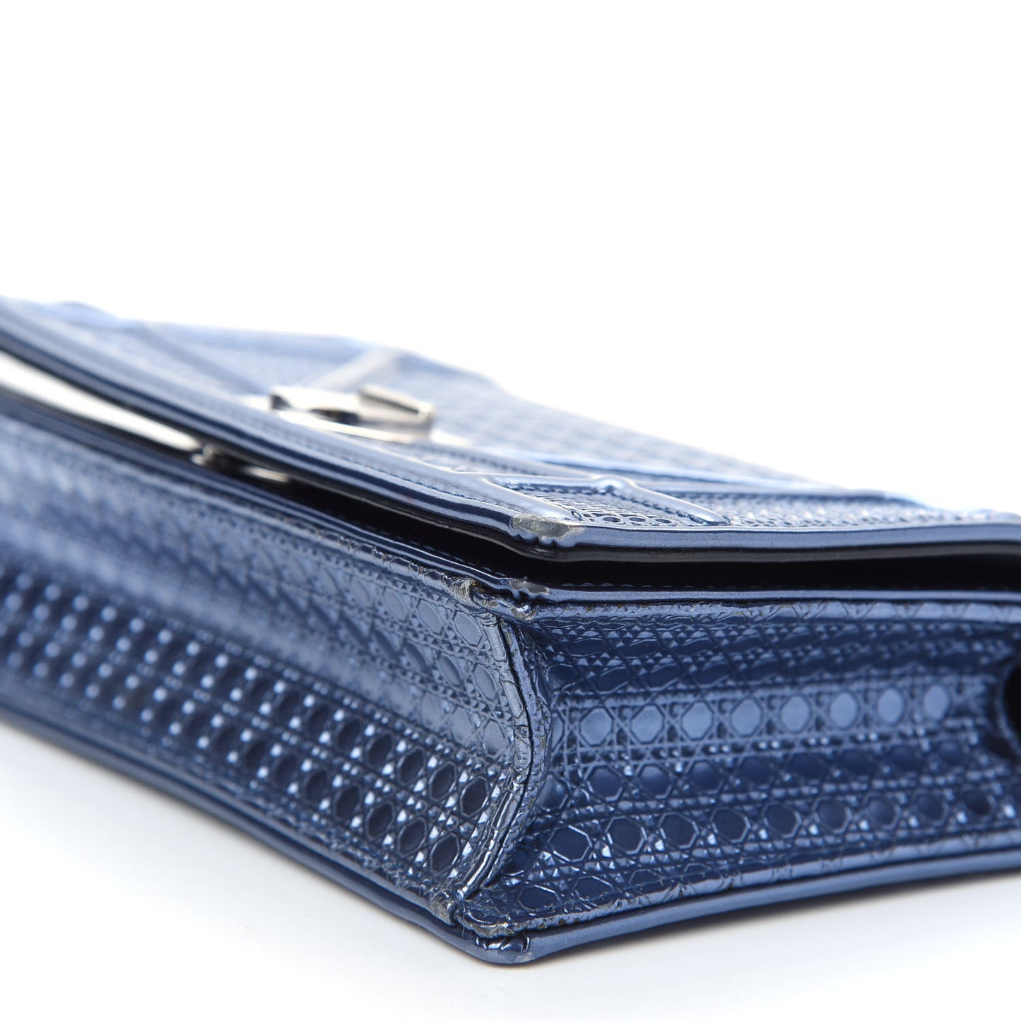 Metallic Patent Micro-Cannage Mini Diorama Flap Bag Blue