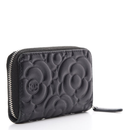 Chanel Goatskin Camellia Embossed Zip Coin Purse Black 2 of 6