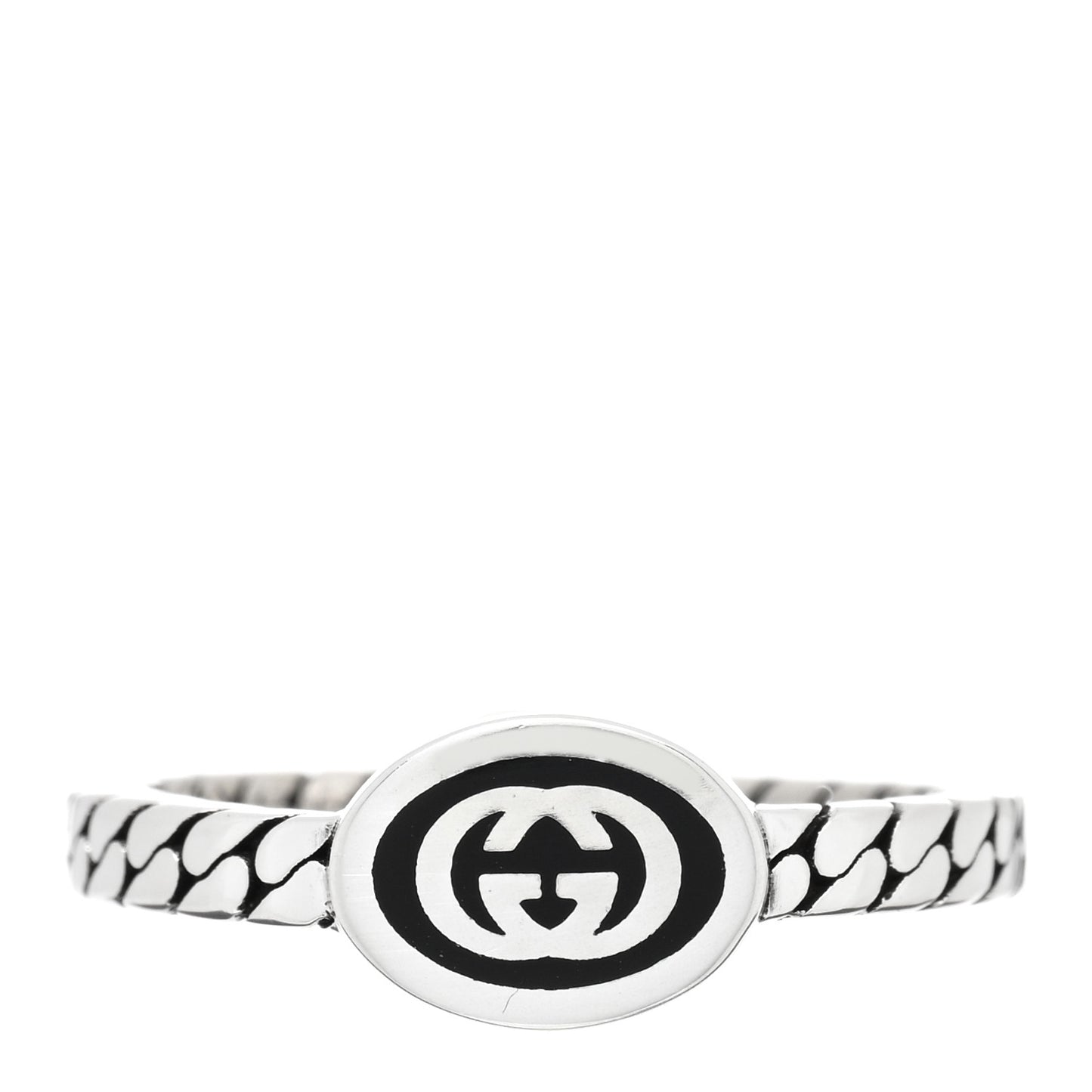 Sterling Silver Enamel Interlocking G Chain Ring 58 8.25 Black