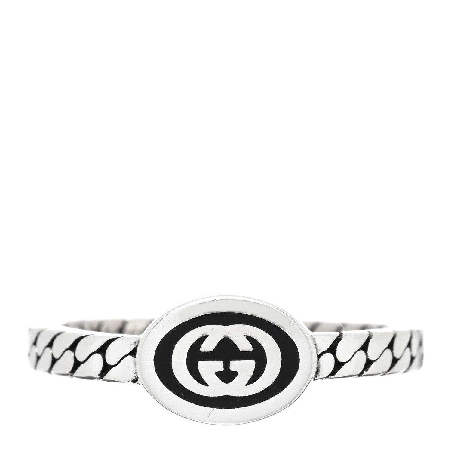 Gucci Sterling Silver Enamel Interlocking G Chain Ring 58 8.25 Black 1 of 4
