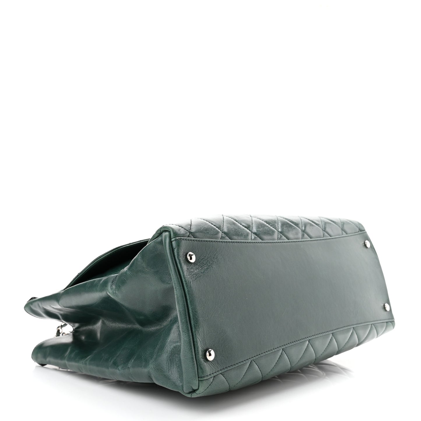 Glazed Calfskin Quilted Large CC Delivery Tote Green
