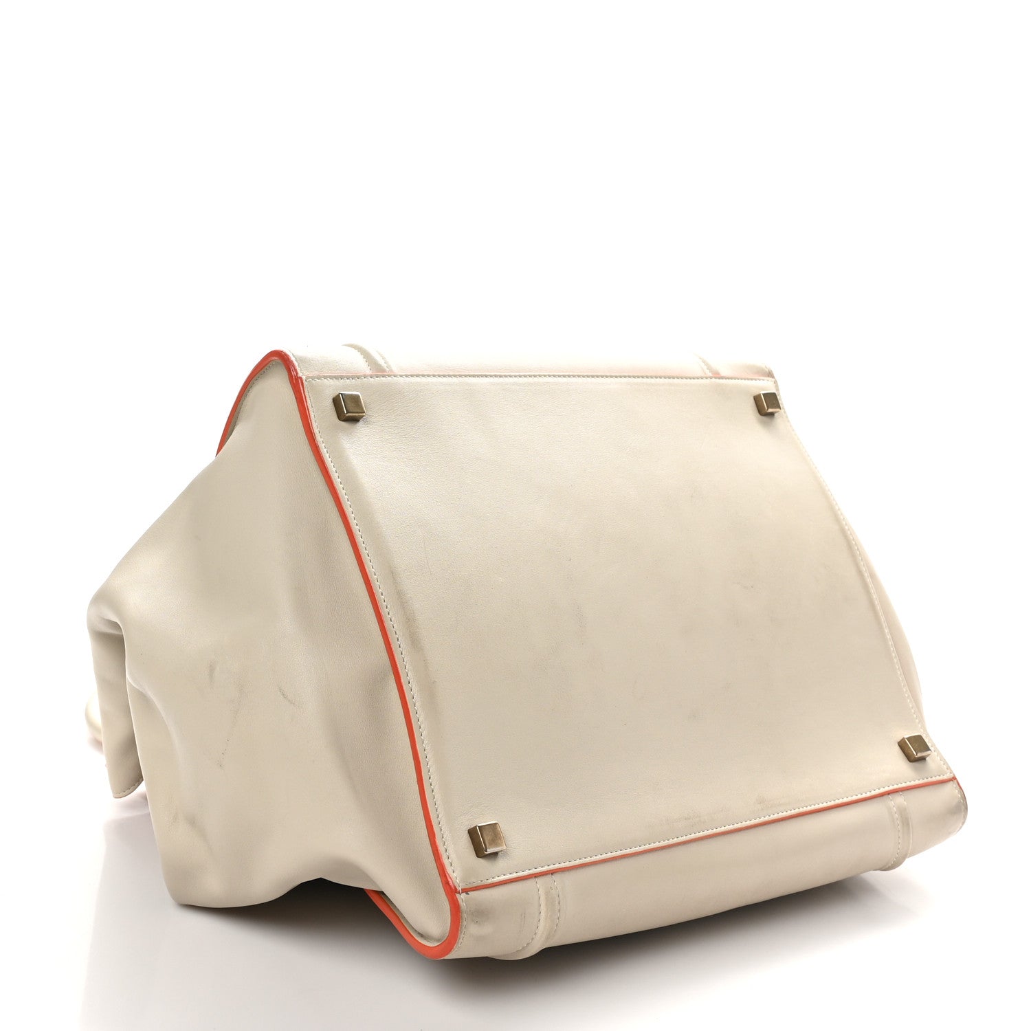 Celine Smooth Calfskin Medium Phantom Luggage Chalk Orange Trim 5 of 17