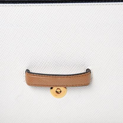 Prada Saffiano Cuir Bi-color Crossbody Wallet Bianco Caramel 7 of 10