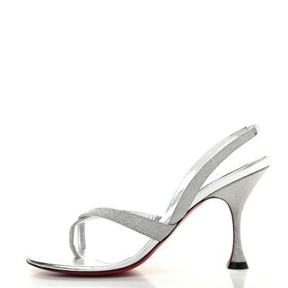 Christian Louboutin Glitter Calfskin Taralita 85 Thong Sandals 39 Silver 1 of 22