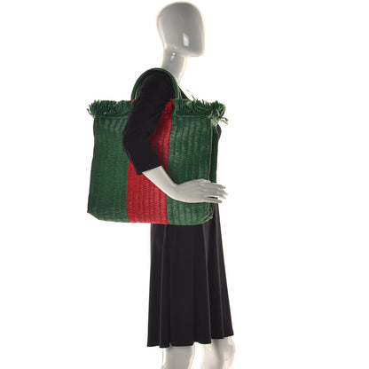 Gucci Raffia Linen Web Cestino Tote Bag Red Green 2 of 10