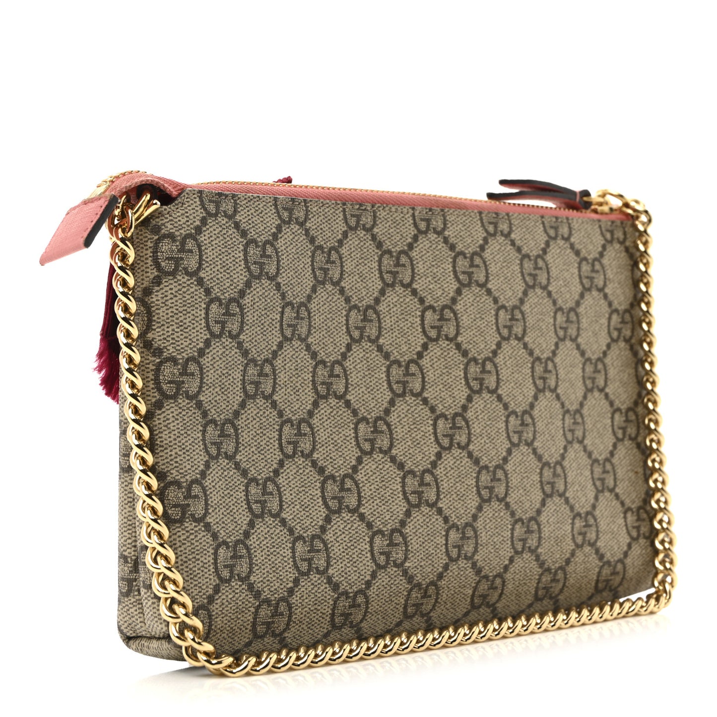 GG Supreme Monogram Face Embroidered Wrist Wallet Pink