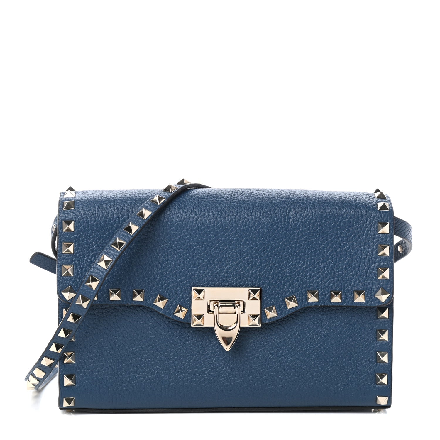 Valentino Garavani Pebbled Calfskin Medium Rockstud Flip Lock Crossbody Bag Peacock 1 of 7