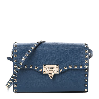 Valentino Garavani Pebbled Calfskin Medium Rockstud Flip Lock Crossbody Bag Peacock 1 of 7