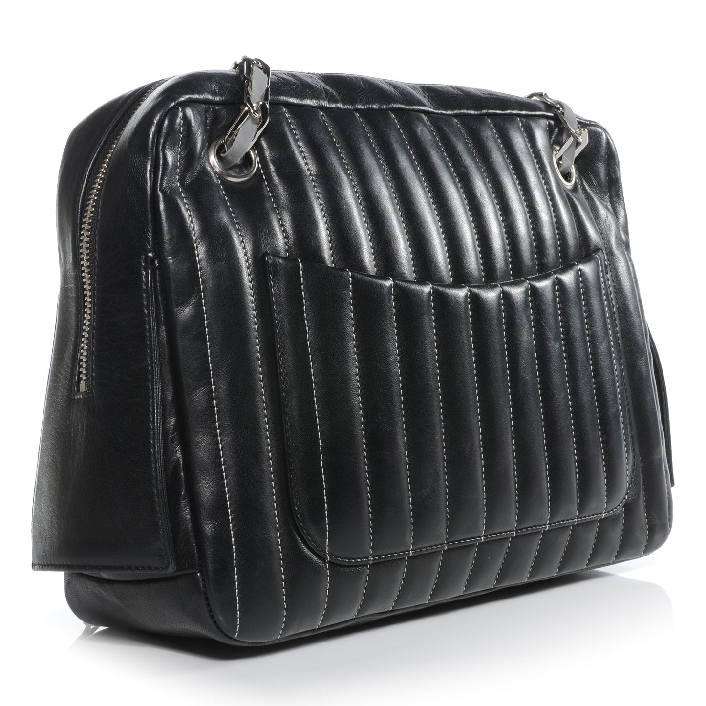 Lambskin Vertical Quilted Mademoiselle Camera Case Black