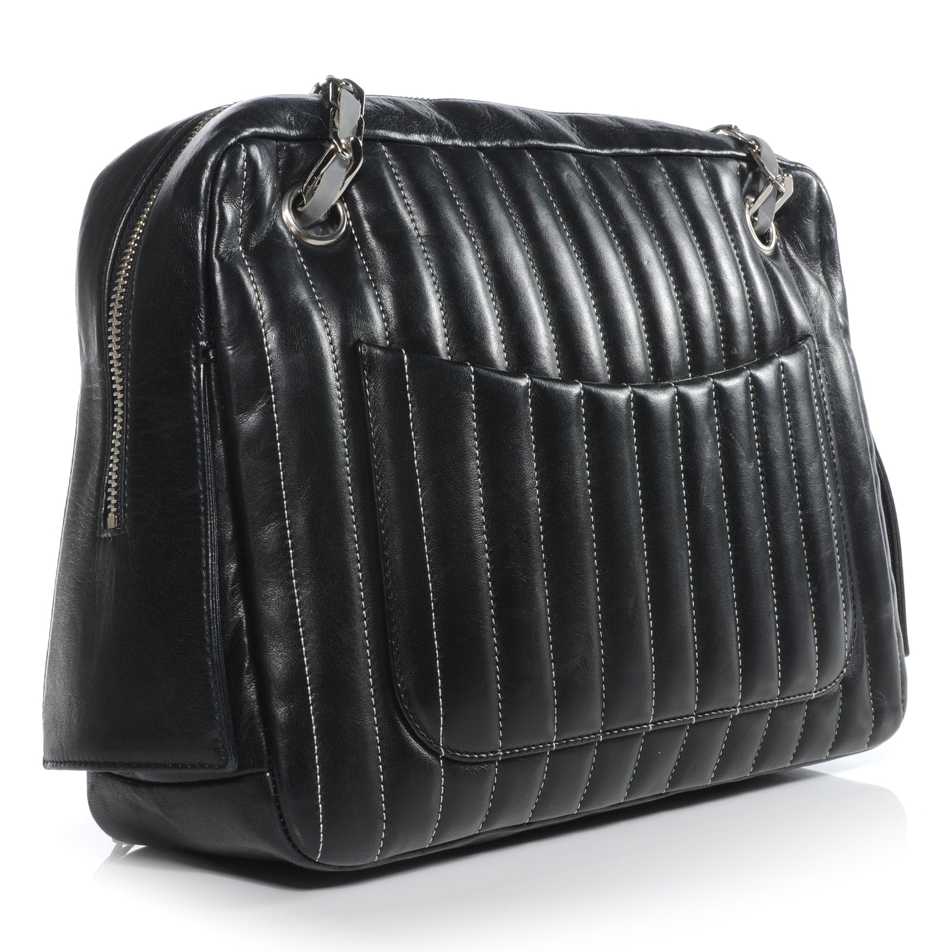 Chanel Lambskin Vertical Quilted Mademoiselle Camera Case Black 3 of 9
