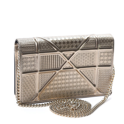 Christian Dior Metallic Patent Micro-Cannage Diorama Wallet on Chain Pouch Gold 2 of 10