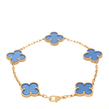 Van Cleef & Arpels 18K Yellow Gold Blue Agate 5 Motifs Vintage Alhambra Bracelet 2 of 4