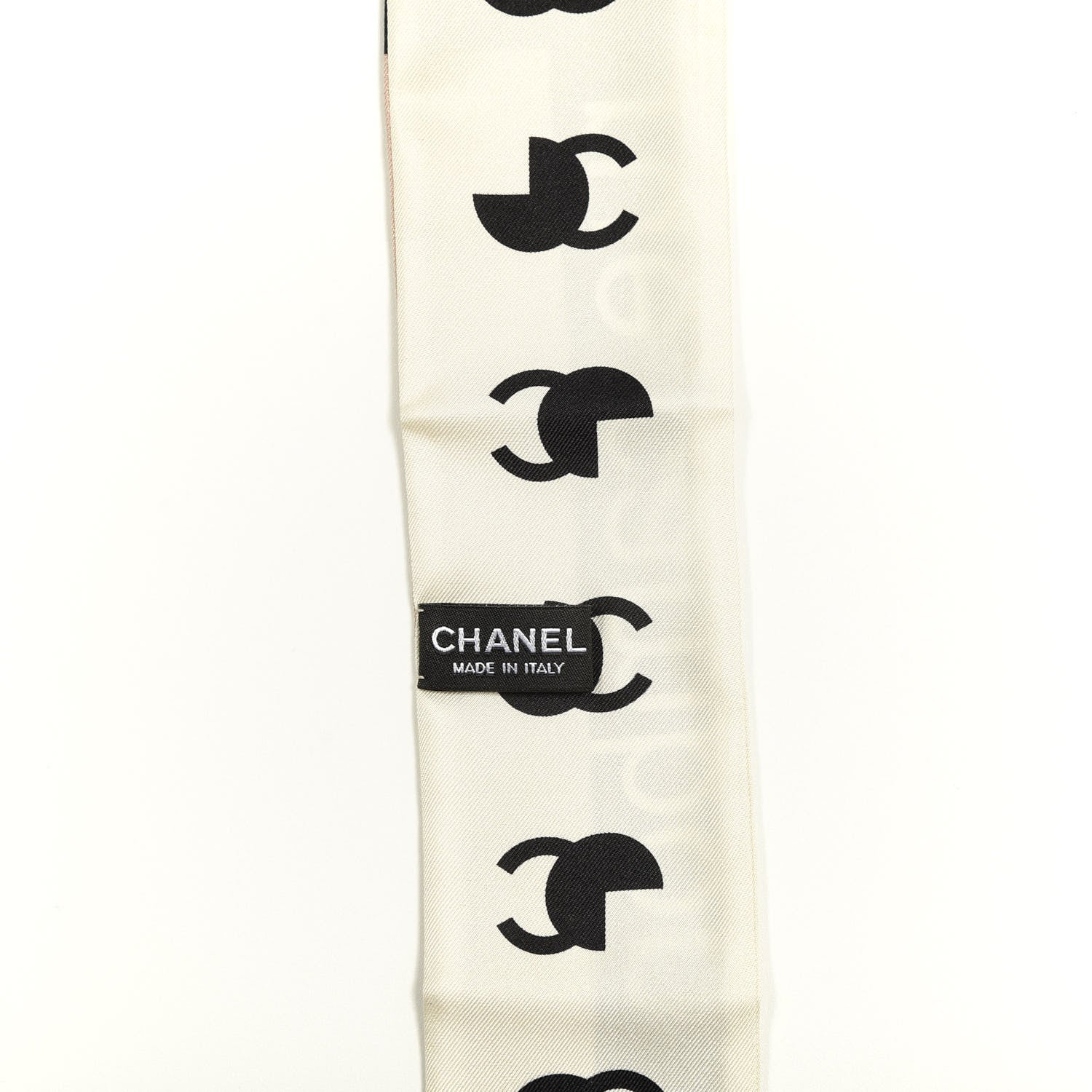Chanel Silk 31 Rue Cambon CC Slim Bandeau Scarf Ecru Pink Black 3 of 3