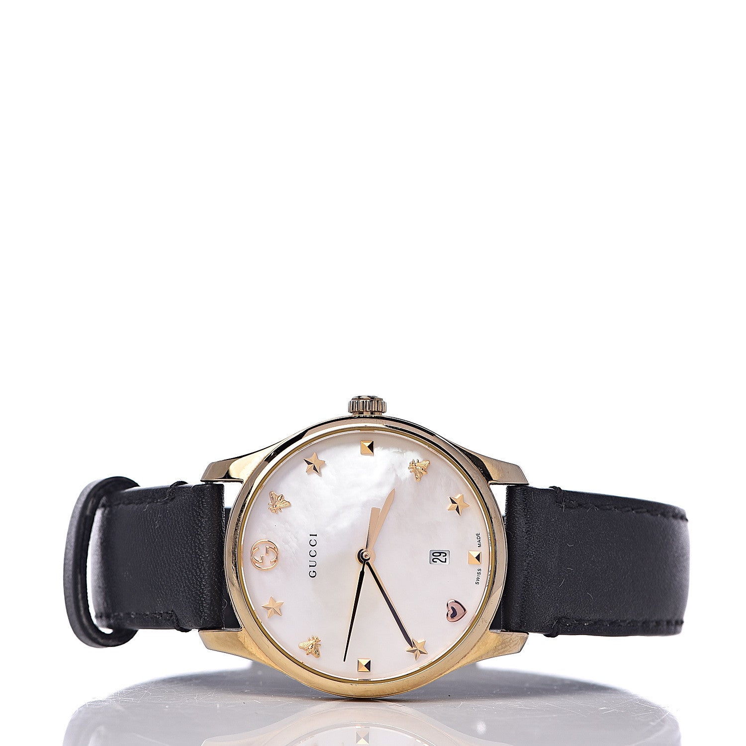 Gucci Stainless Steel Calfskin Mother of Pearl 29mm G-Timeless Charm Quartz Watch 3 of 10