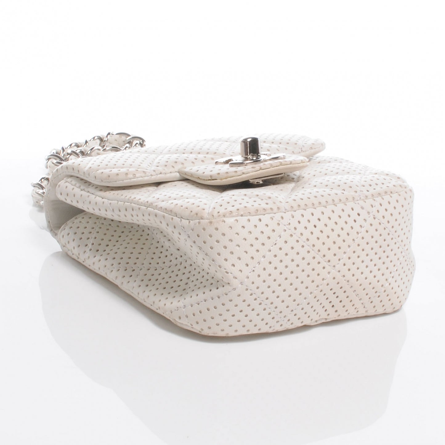 Lambskin Perforated Mini Flap Bag White