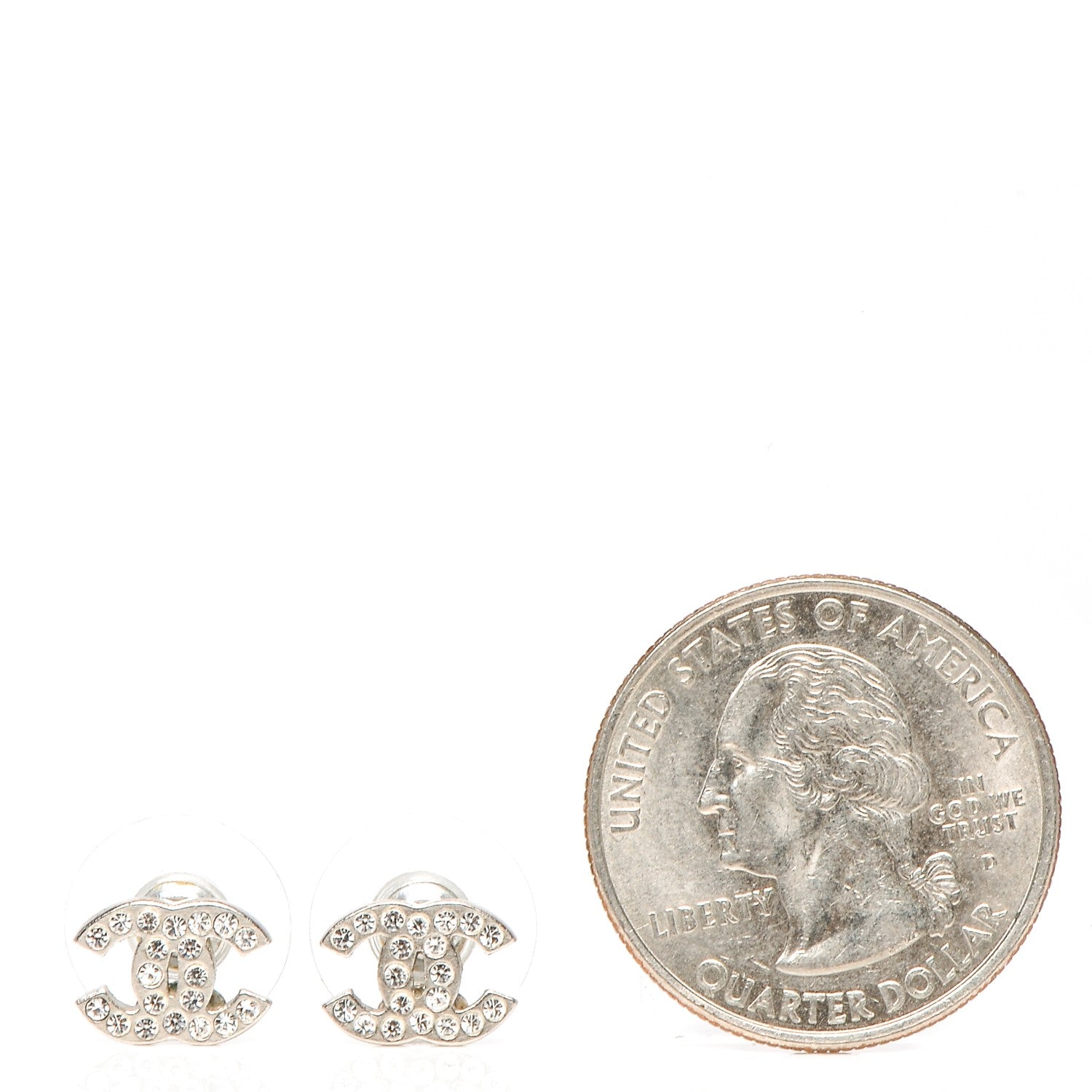 Chanel Crystal Mini Timeless CC Earrings Silver 2 of 5