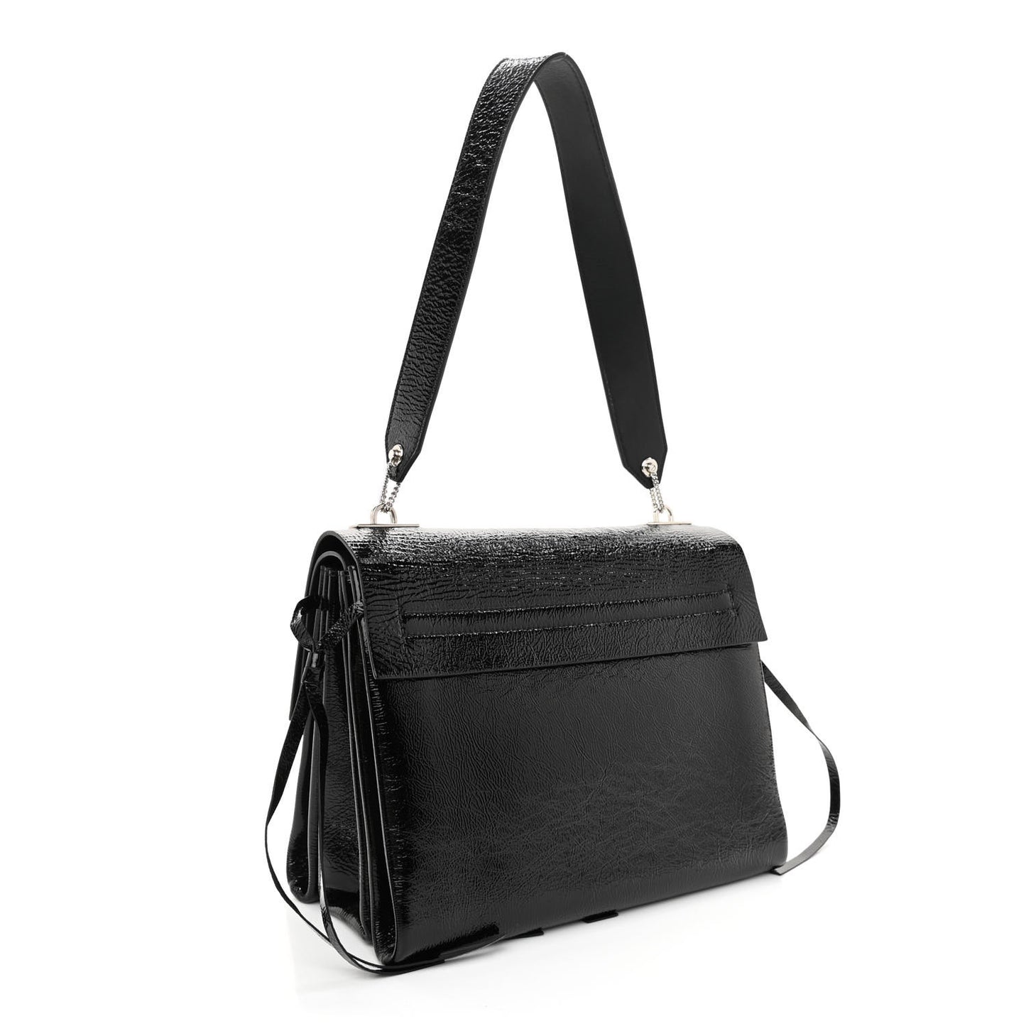 Textured Patent Calfskin Medium Vring Shoulder Bag Black