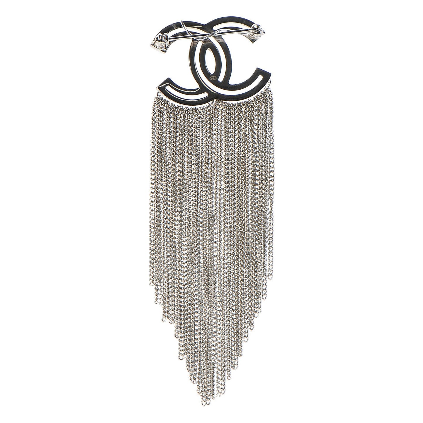 Crystal Chain Fringe CC Brooch Silver