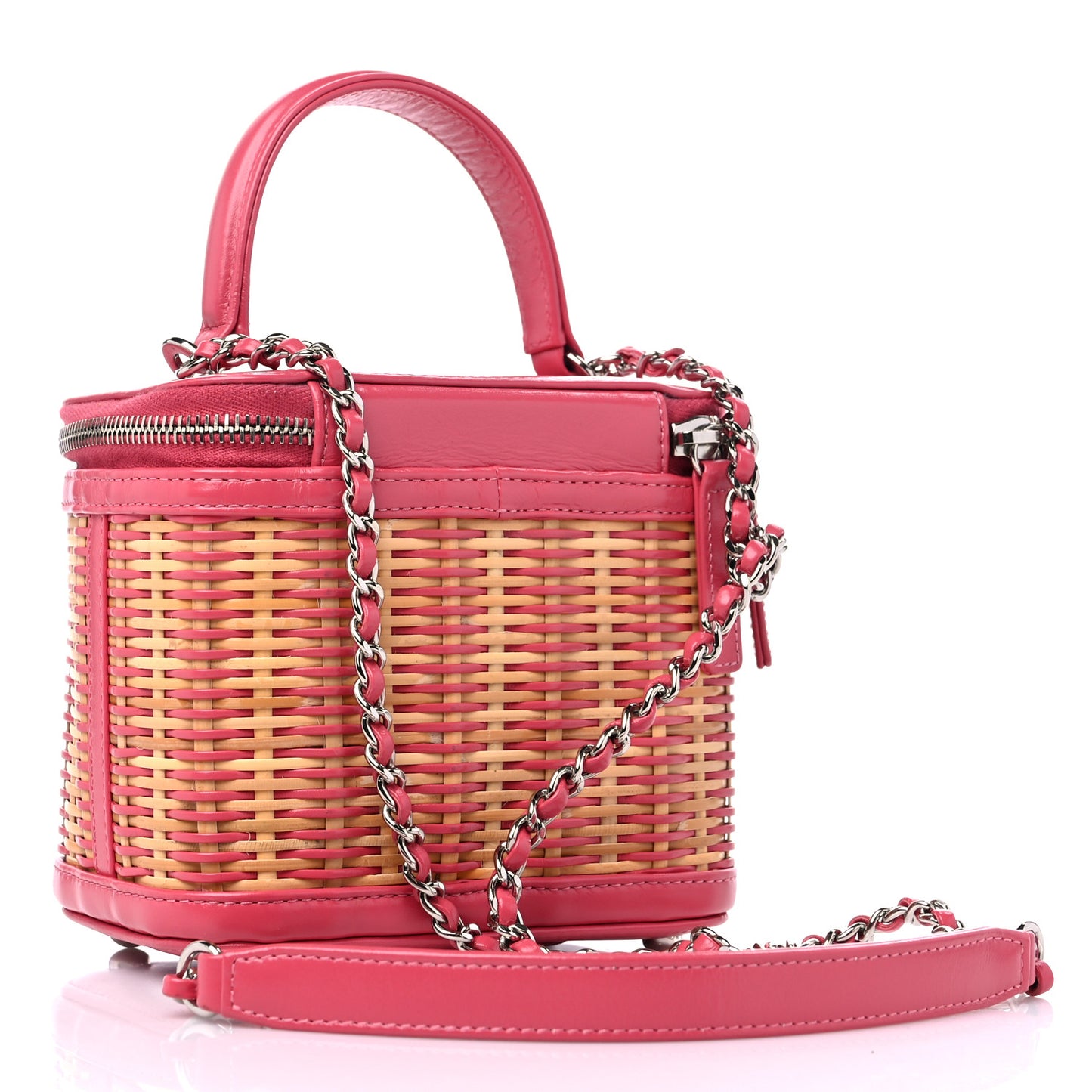 Calfskin Raffia Small Take Away Vanity Case Bag Pink Beige