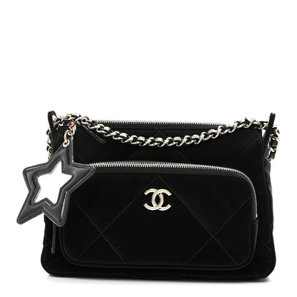 Chanel Velvet Effect Nylon Shiny Crumpled Calfskin Quilted Chanel 25 Clutch With Chain Black 1 of 10