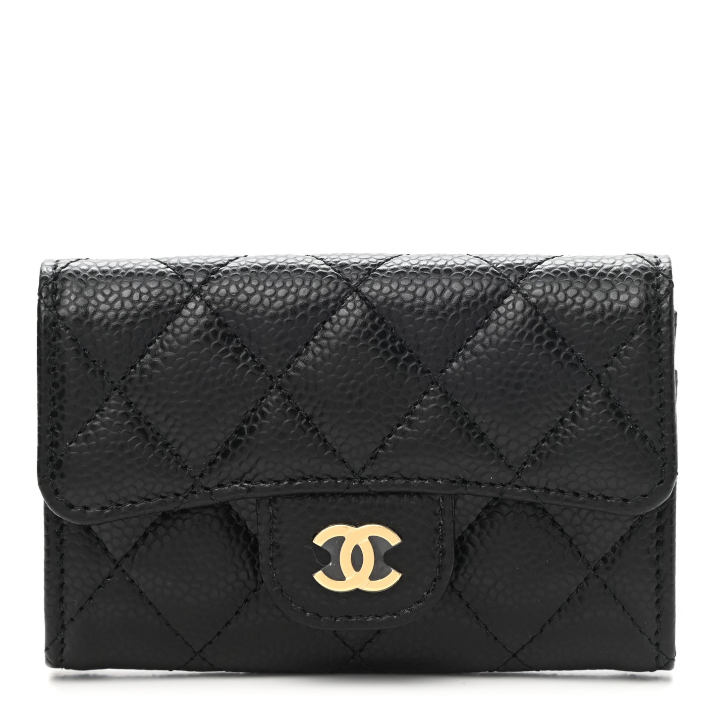 Caviar Quilted Flap Card Holder Wallet Black