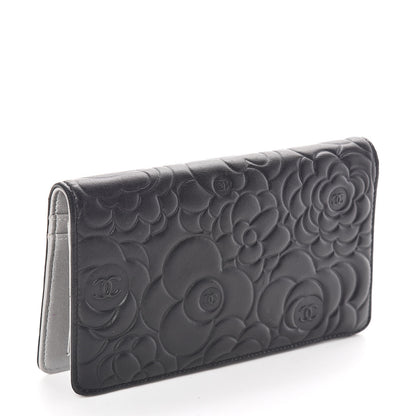 Chanel Lambskin Camellia Embossed Yen Wallet Black 3 of 12