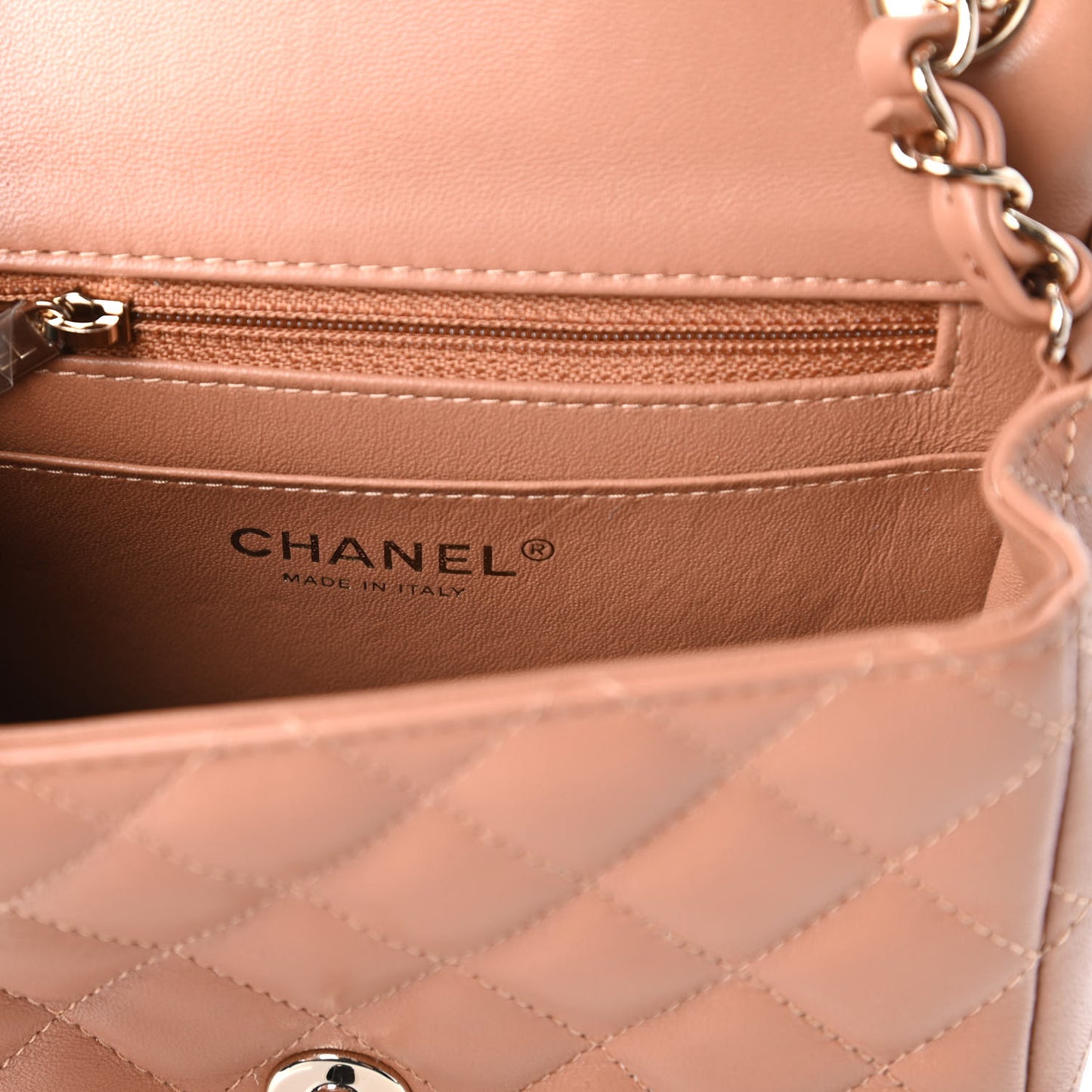 Lambskin Quilted Mini Square Flap Brown
