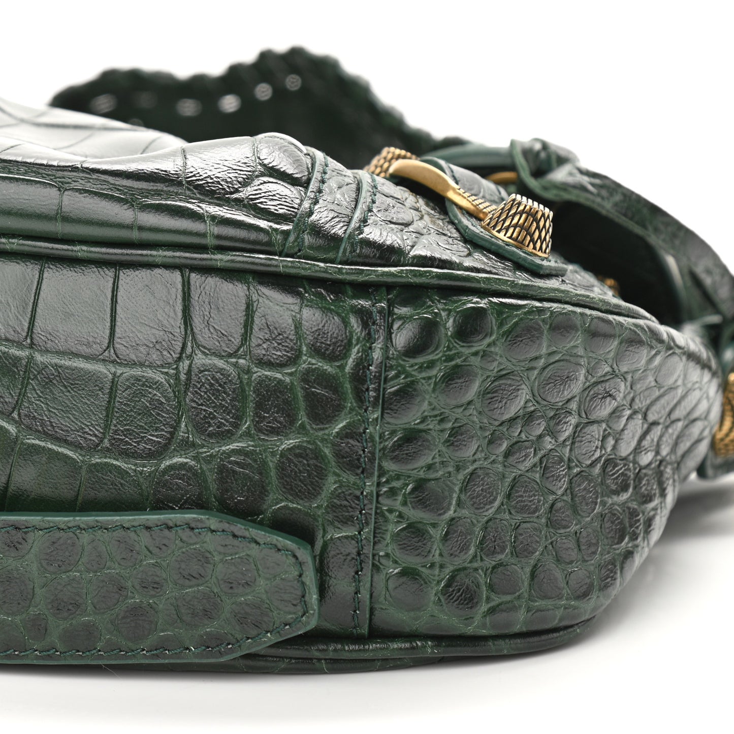 Extra Supple Calfskin Crocodile Embossed Le Cagole Shoulder Bag XS Forest Green