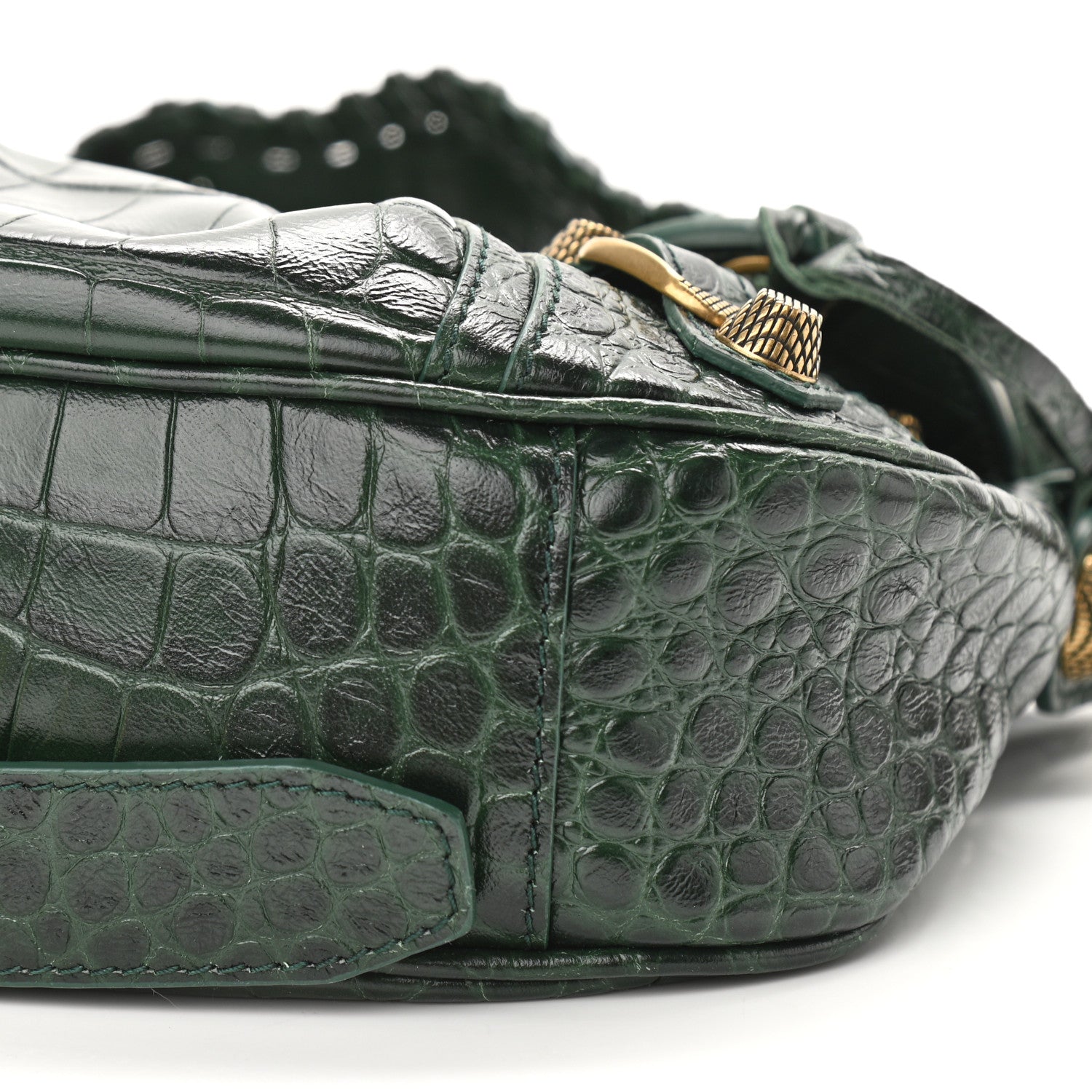 Balenciaga Extra Supple Calfskin Crocodile Embossed Le Cagole Shoulder Bag XS Forest Green 10 of 12