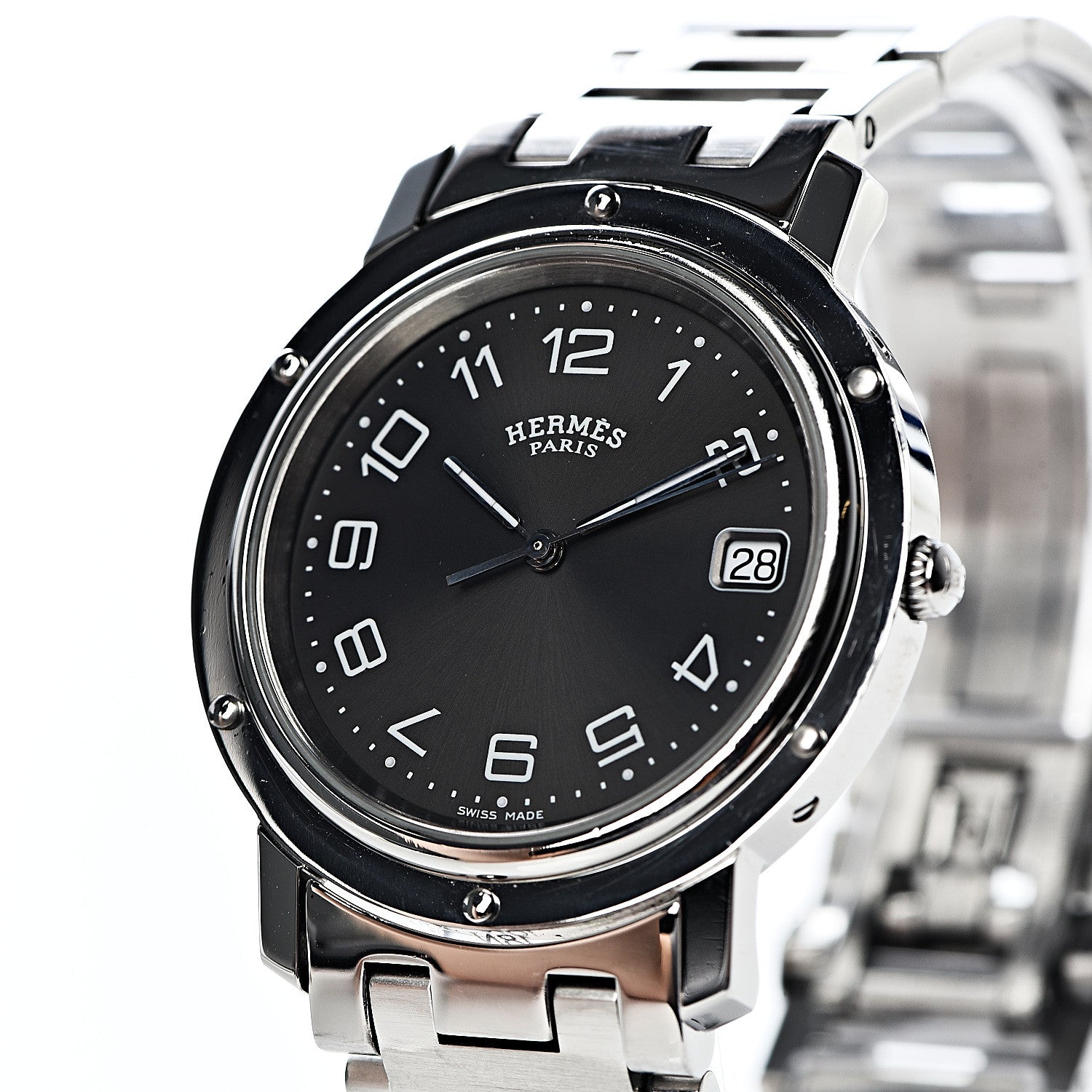Hermes Stainless Steel 36mm Clipper Quartz Watch Grey 9 of 11