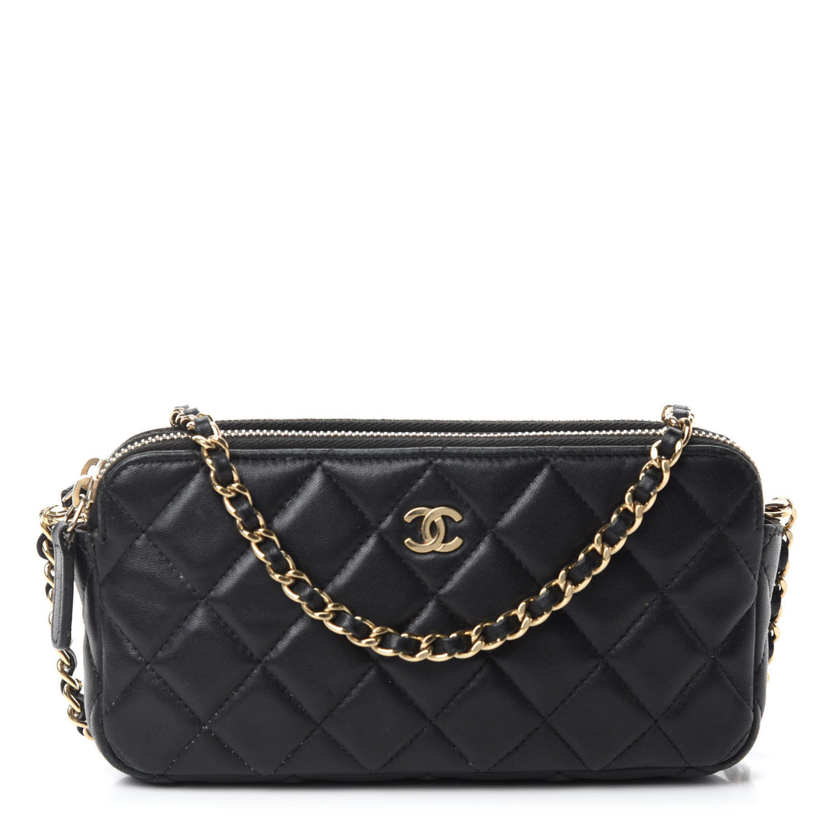 Lambskin Quilted Small Clutch With Chain Black